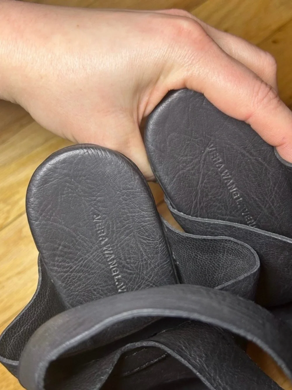Vera Wang Lavender Label Black Leather Wedge Sandal